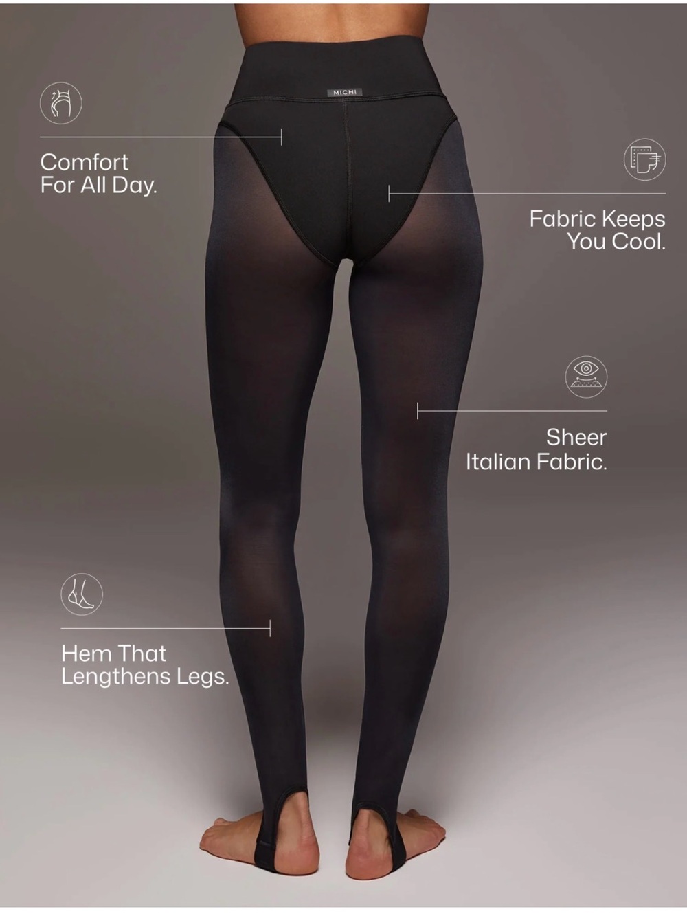 MICHI Womens Ambient Stirrup Legging Black Sheer Soft Dance Yoga Workout Small S - Picture 3 of 9